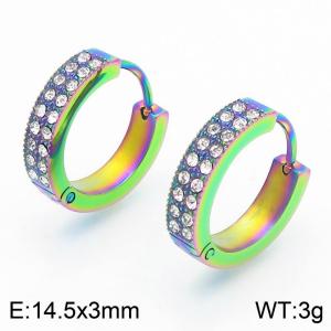 European and American fashion stainless steel 14.5 × 3mm creative circular outer arc diamond inlaid temperament colored earrings - KE116709-GC