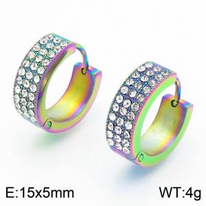 European and American fashion stainless steel 15 × 5mm creative circular outer arc diamond inlaid temperament colored earrings - KE116710-GC