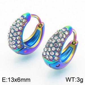 European and American fashion stainless steel 13 × 6mm creative irregular circular outer arc diamond inlaid earrings with dazzling color temperament - KE116712-GC