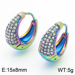 European and American fashion stainless steel 15 × 8mm creative irregular circular outer arc diamond inlaid earrings with dazzling color temperament - KE116713-GC