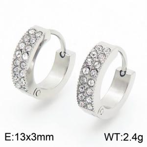 13X3mm Women Stainless Steel&Rhinestones Round Clip-on Earrings - KE116715-GC