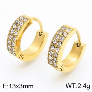 13X3mm Women Gold-Plated Stainless Steel&Rhinestones Round Clip-on Earrings - KE116716-GC