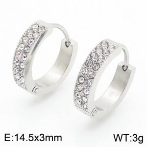 14.5X3mm Women Stainless Steel&Rhinestones Round Clip-on Earrings - KE116717-GC