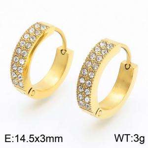 14.5X3mm Women Gold-Plated Stainless Steel&Rhinestones Round Clip-on Earrings - KE116718-GC
