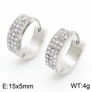 15X5mm Women Stainless Steel&Rhinestones Round Clip-on Earrings - KE116719-GC