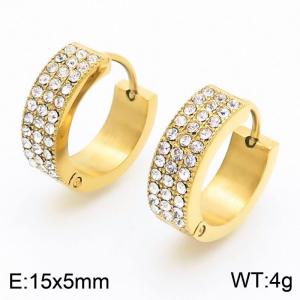 15X5mm Women Gold-Plated Stainless Steel&Rhinestones Round Clip-on Earrings - KE116720-GC