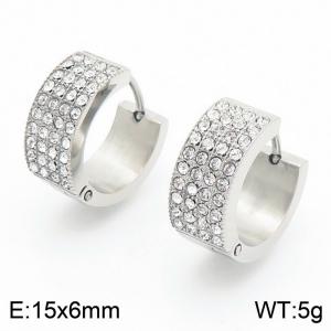 15X6mm Women Stainless Steel&Rhinestones Round Clip-on Earrings - KE116721-GC