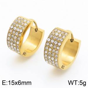 15X6mm Women Gold-Plated Stainless Steel&Rhinestones Round Clip-on Earrings - KE116722-GC