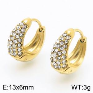 13X6mm Women Gold-Plated Stainless Steel&Rhinestones Cradle Clip-on Earrings - KE116725-GC