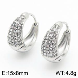 15X8mm Women Stainless Steel&Rhinestones Cradle Clip-on Earrings - KE116728-GC