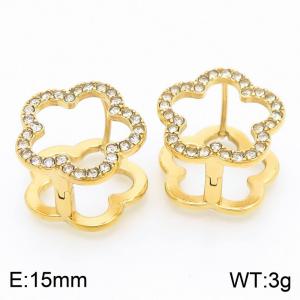 Flower Shape Stainless Steel Earrings With Stone Gold Color - KE116749-GC