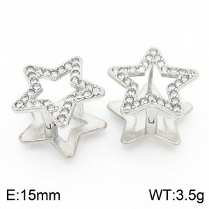 Five-pointed Star Shape Stainless Steel Earrings With Stone Silver Color - KE116751-GC