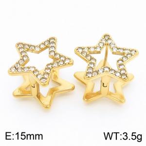 Five-pointed Star Shape Stainless Steel Earrings With Stone Gold Color - KE116752-GC