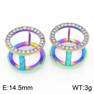 Round Shape Stainless Steel Earrings With Stone Multicolor - KE116753-GC