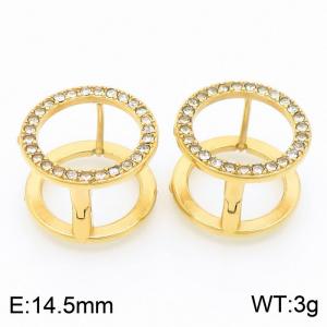 Round Shape Stainless Steel Earrings With Stone Gold Color - KE116754-GC