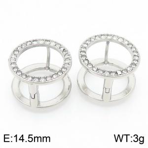 Round Shape Stainless Steel Earrings With Stone Silver Color - KE116755-GC