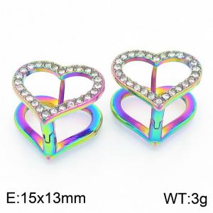 Heart Shape Stainless Steel Earrings With Stone Multicolor - KE116756-GC