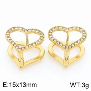 Heart Shape Stainless Steel Earrings With Stone Gold Color - KE116757-GC