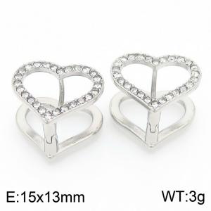 Heart Shape Stainless Steel Earrings With Stone Silver Color - KE116758-GC