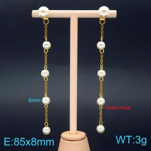 Stainless steel imitation pearl long chain earrings - KE116794-Z