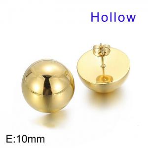 10mm Round Hollow Hemisphere Polished Steel Women's Ear Studs Gold-Plating Earring - KE117343-Z