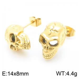 316L Stainless Steel Skull Stud Earrings For Men Punk Gold Color Biker Party Jewelry - KE117706-KJX