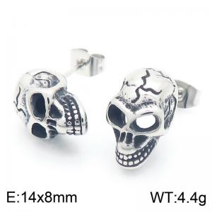 316L Stainless Steel Skull Stud Earrings For Men Punk Biker Party Jewelry - KE117707-KJX