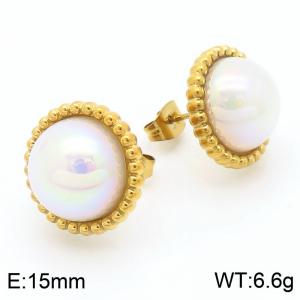 European and American fashion personality stainless steel creative circular shell pearl jewelry temperament gold earrings - KE117751-GC