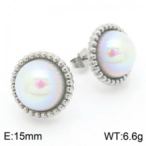 European and American fashion personality stainless steel creative circular shell pearl jewelry temperament silver earrings - KE117752-GC