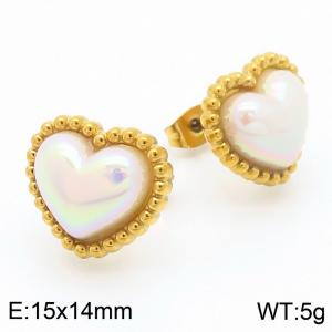 European and American fashion personality stainless steel creative heart-shaped shell pearl jewelry temperament gold earrings - KE117753-GC