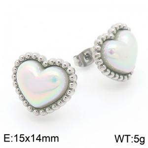 European and American fashion personality stainless steel creative heart-shaped shell pearl jewelry temperament silver earrings - KE117754-GC