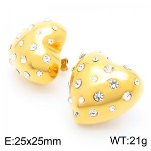 Shiny Zirconia Heart Stud Earrings for Women Golden Stainless Steel Wedding Party Trendy Jewelry - KE117756-MZOZ