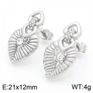 French retro personalized stainless steel creative leaf inlaid diamond jewelry temperament silver earrings - KE117758-KFC