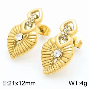 French retro personalized stainless steel creative leaf inlaid diamond jewelry temperament gold earrings - KE117759-KFC