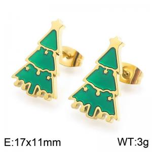 Christmas Tree Shaped Stainless Steel Earings For Women Girl Trendy Gold Silver Color Jewelry Christmas Gift - KE117956-GC