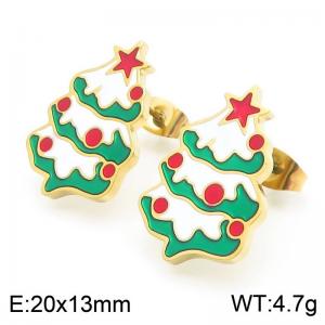 Christmas Tree Shaped Stainless Steel Earings For Women Girl Cute Gold Silver Color Jewelry Christmas Gift - KE117960-GC