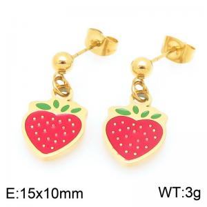 Sweet Jewelry Strawberry Charm Oil Drop Earrings 18K Gold Stainless Steel Earrings for Girls - KE119405-Z