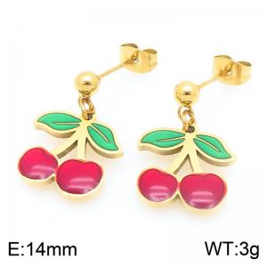 Sweet Jewelry Cute Cherry Charm Oil Drop Earrings 18K Gold Stainless Steel Earrings for Girls - KE119406-Z