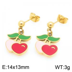 Sweet Jewelry Cute Cherry Charm Oil Drop Earrings 18K Gold Stainless Steel Earrings for Girls - KE119407-Z