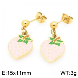 Cute Stainless Steel Pink Strawberry Charm Earrings Women Fashion Jewelry Drop Earrings - KE119409-Z