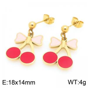Dainty Bowknot Red Cherry Charms Stainless Steel Earrings for Women Fashion Party Jewelry Earrings - KE119411-Z