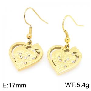 Fashionable countryside style stainless steel earrings paired with diamond studded hollow hearts and flower pendants - KE119485-Z