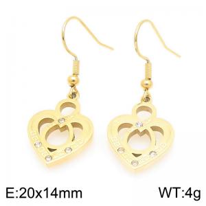 Fashionable stainless steel earrings paired with diamond studded hollow heart-shaped pendant - KE119486-Z