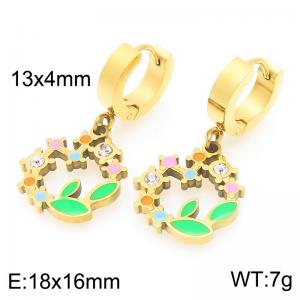 Fashionable stainless steel earrings paired with diamond studded colorful green leaf ring pendant - KE119489-Z