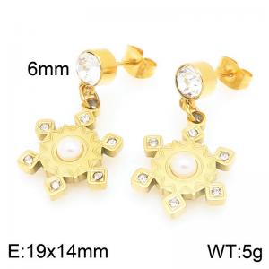 Personalized design stainless steel earrings paired with gear pendants set with diamonds and pearls - KE119497-Z