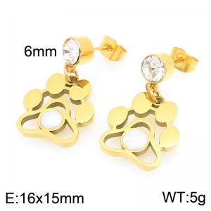 Personalized design stainless steel earrings paired with pearl inlaid dog paw pendant - KE119498-Z