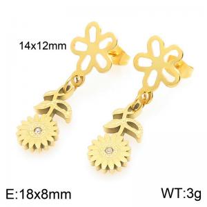 Fashionable countryside style stainless steel diamond inlaid daisy earrings - KE119502-Z