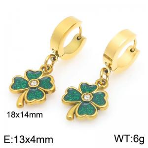 Gold-Plated Stainless Steel Green Clover Earrings - KE119976-Z