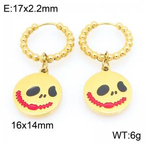 Stainless steel creative Halloween series cute and fun expression circular pendant temperament gold earrings - KE121142-Z