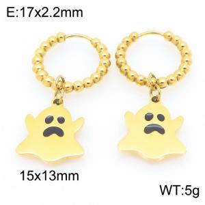 Stainless steel creative Halloween series parody ghost pendant temperament gold earrings - KE121143-Z
